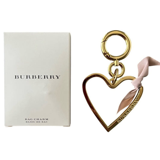 Gold Burberry Gold Heart Bag Charm with Pink Ribbon NIB