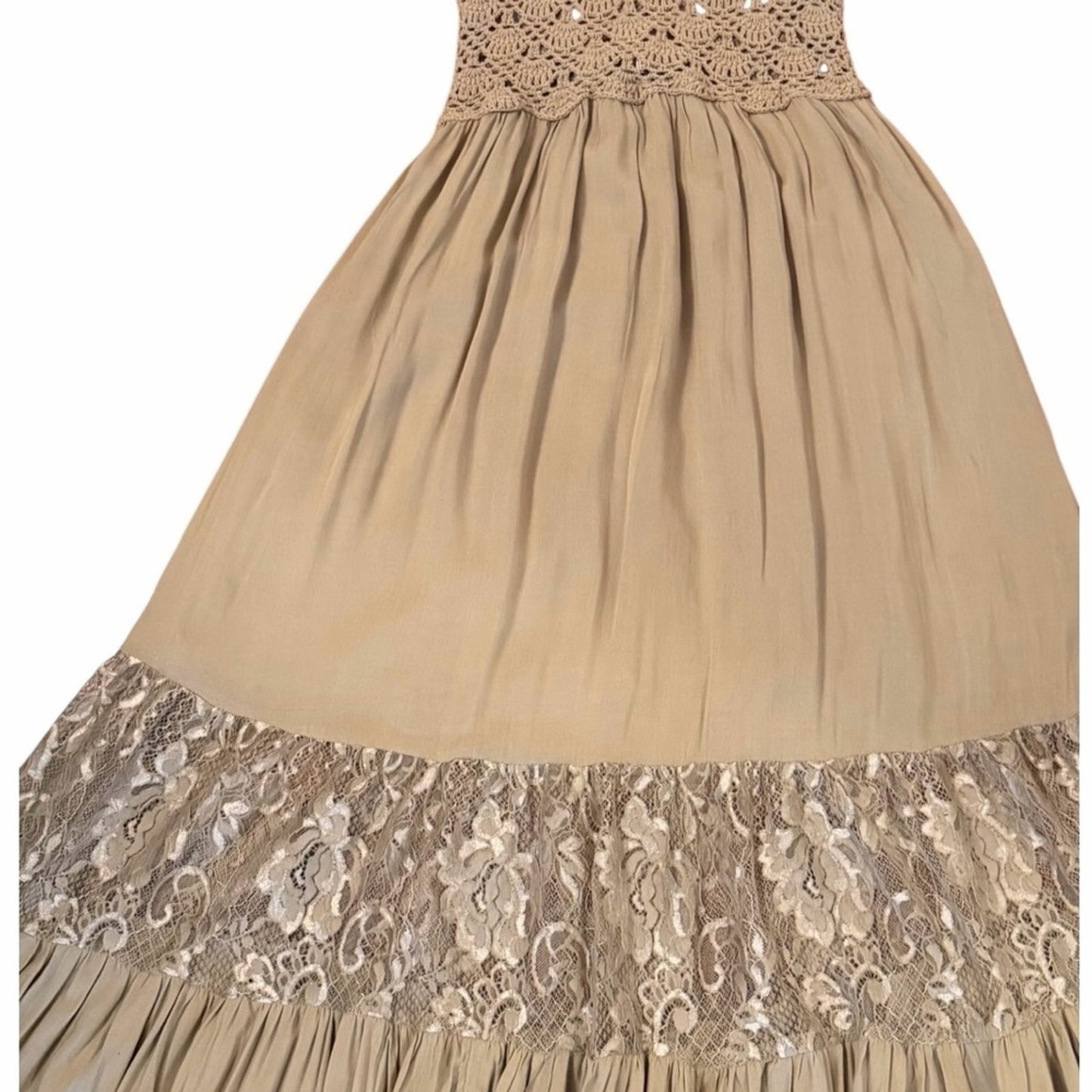 Tiare Hawaii Isabel Macrame Maxi Dress Crochet Halter Lace Boho Resort NWT S/M