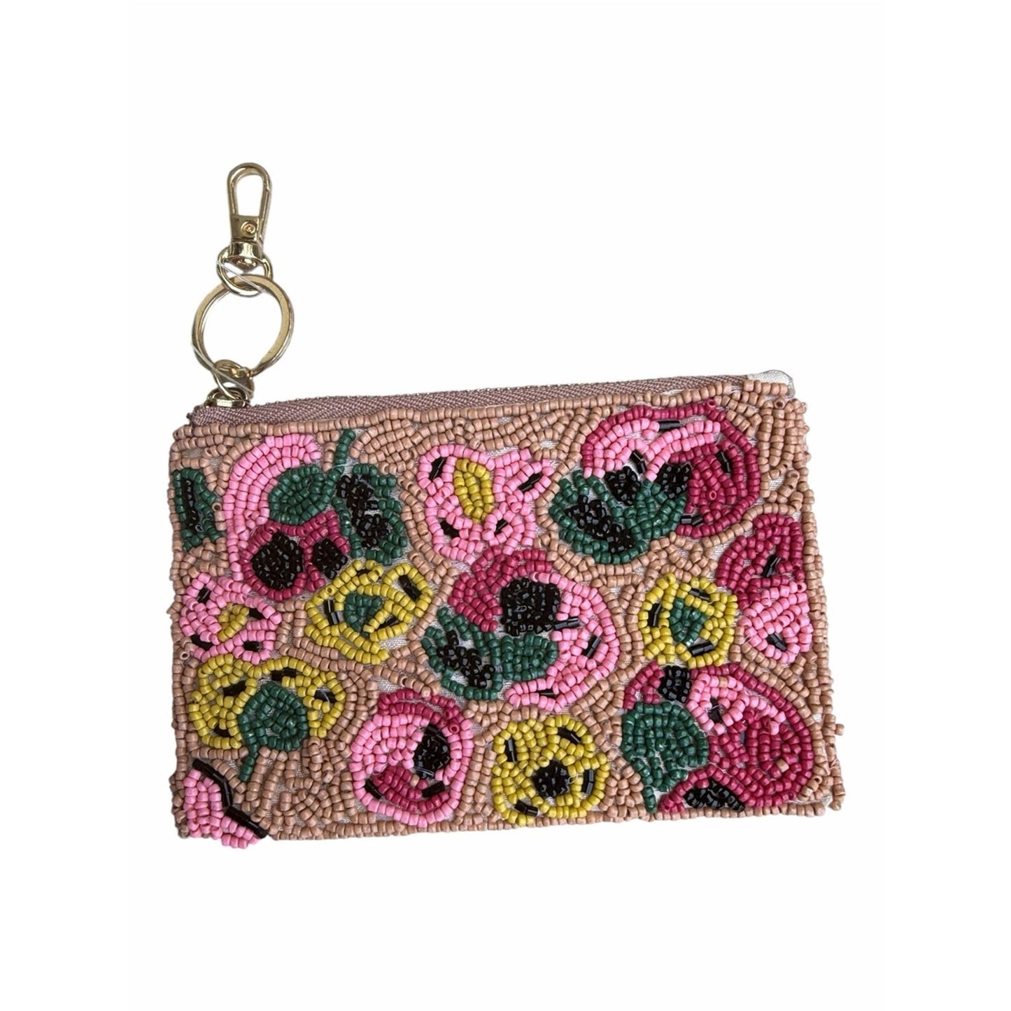 ON 34TH Whimsical Floral Beaded Coin Purse Keychain Wallet Bag Charm
