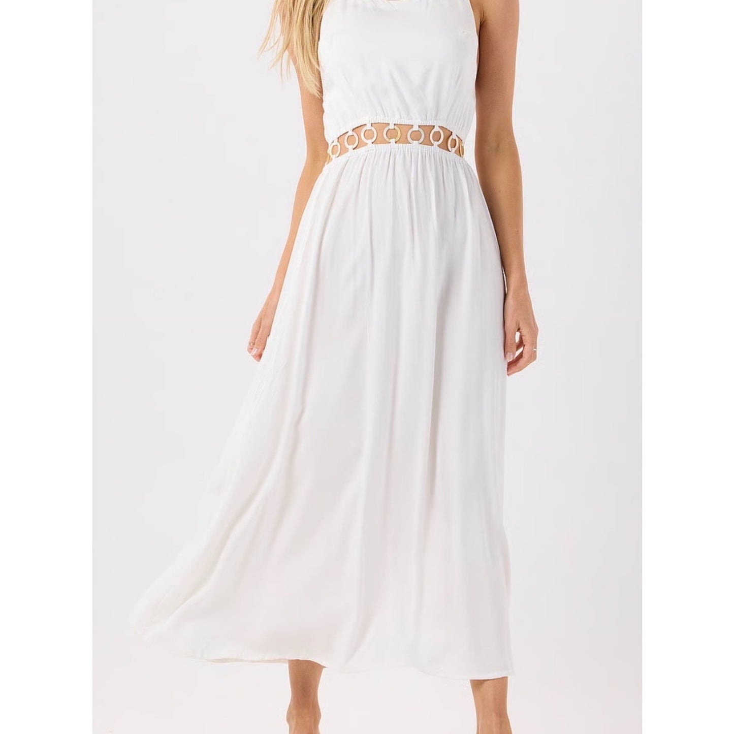 Tiare Hawaii Tidal Wave White Shell Cutout Maxi Dress NWT Size Med