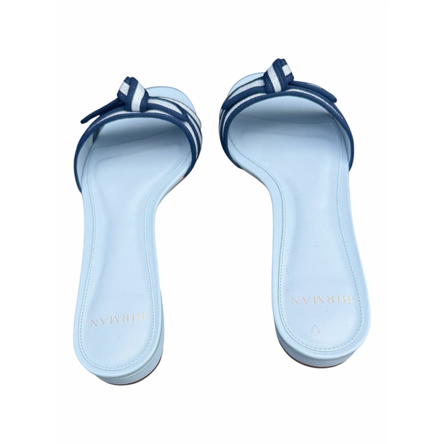 Alexandre Birman Grosgrain Raffia Flat Slides Serene Blue Oceana 38 New In Box