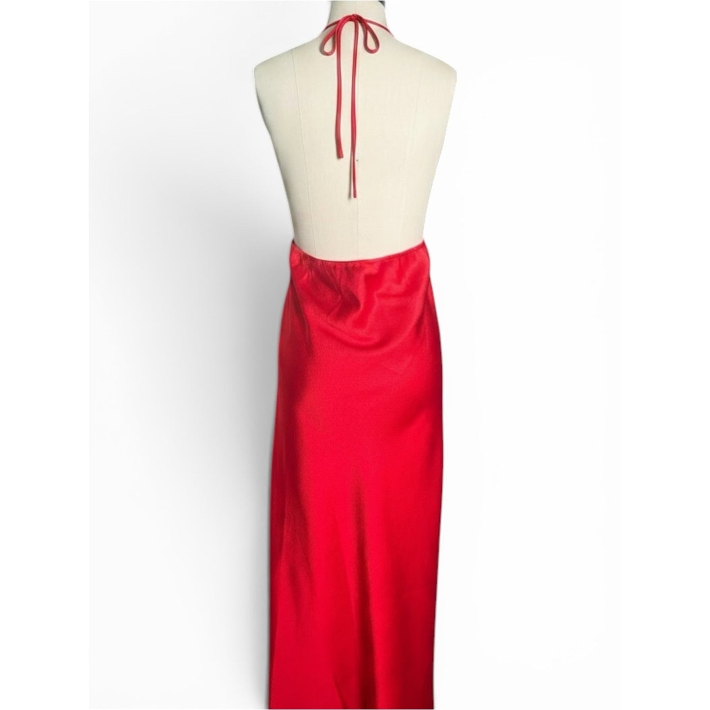Lucy Paris Red Halter Maxi Dress XL NWT Open Back Removable Rosette