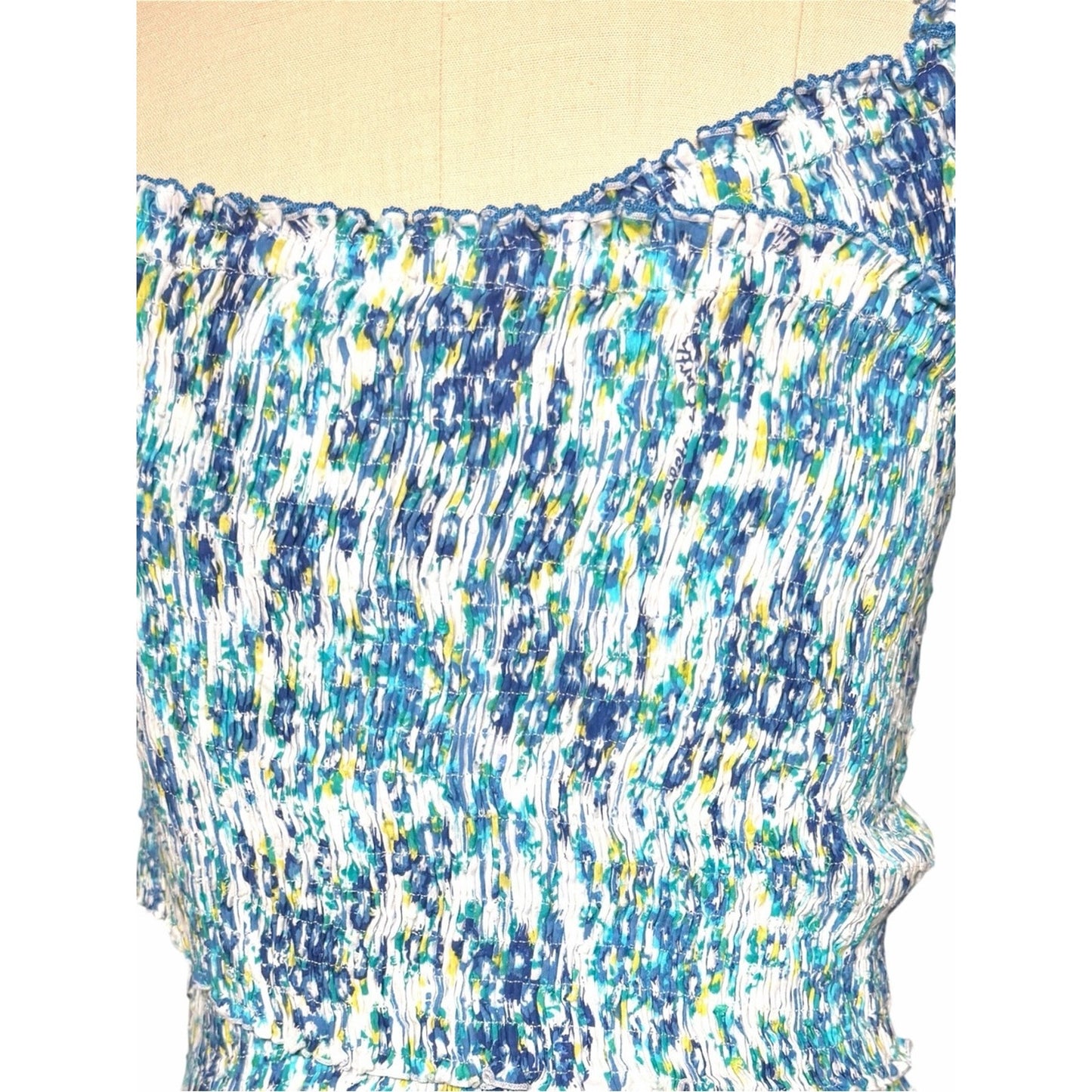 NWT Poupette St Barth Soledad Blue Aquarelle Cotton Plumeti Mini Dress M
