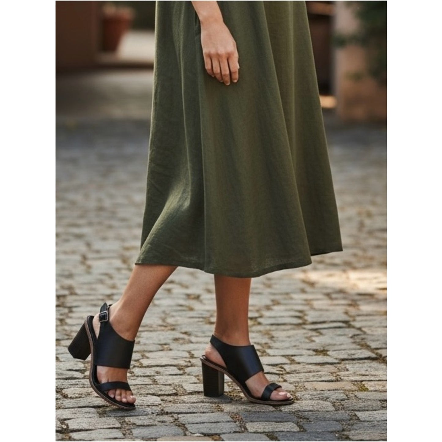 French Connection Lori Black Block Heel Slingback Sandals NIB Size 8.5