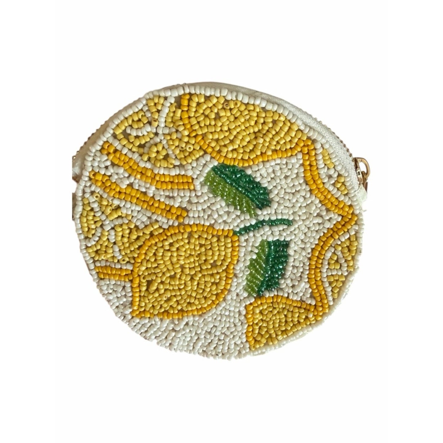 Beaded Lemon Coin Purse Round Zip Pouch Keychain Wristlet Style NWT Summer