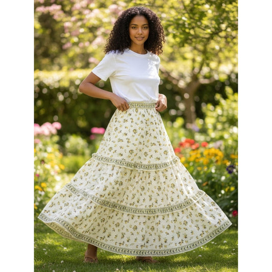 MAX STUDIO London Lemon Citrus Tiered Boho Maxi Skirt XL Coastal Grandma Vibe