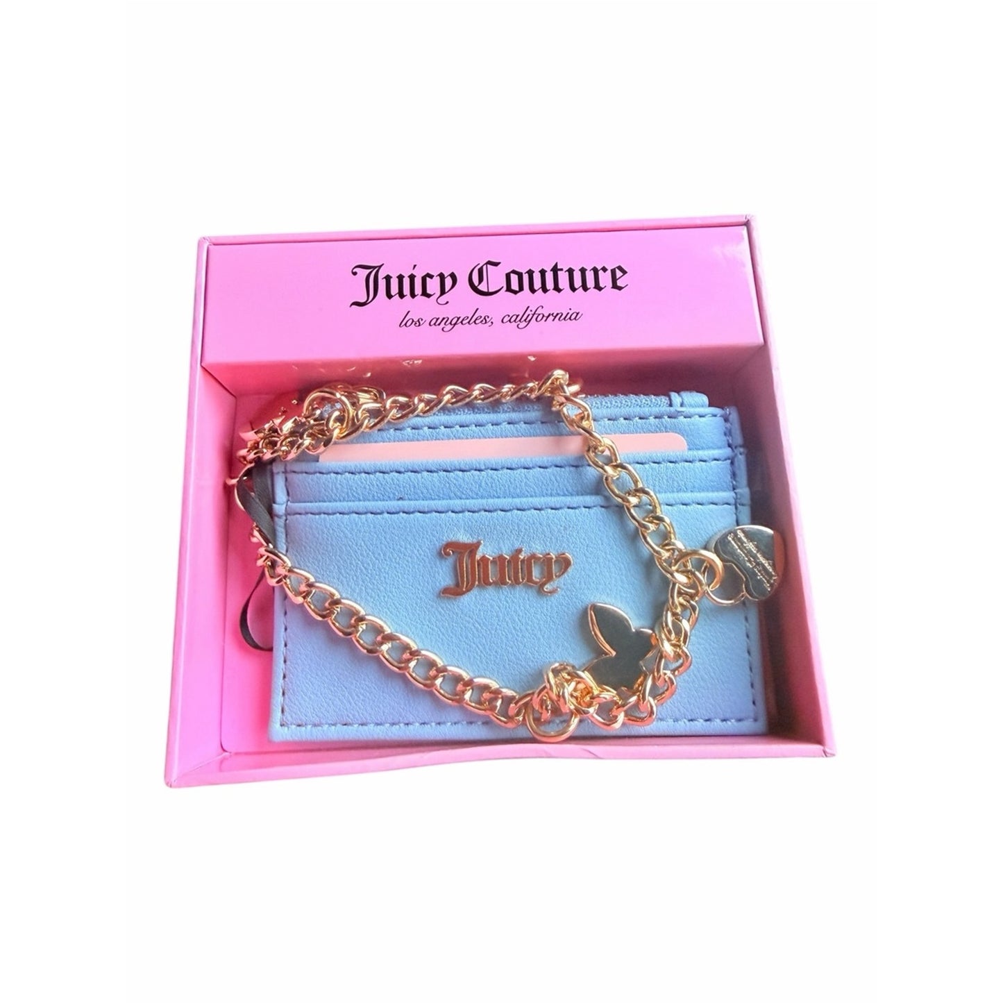 Juicy Couture Baby Blue Charm Card Case Wallet NWT+ Box