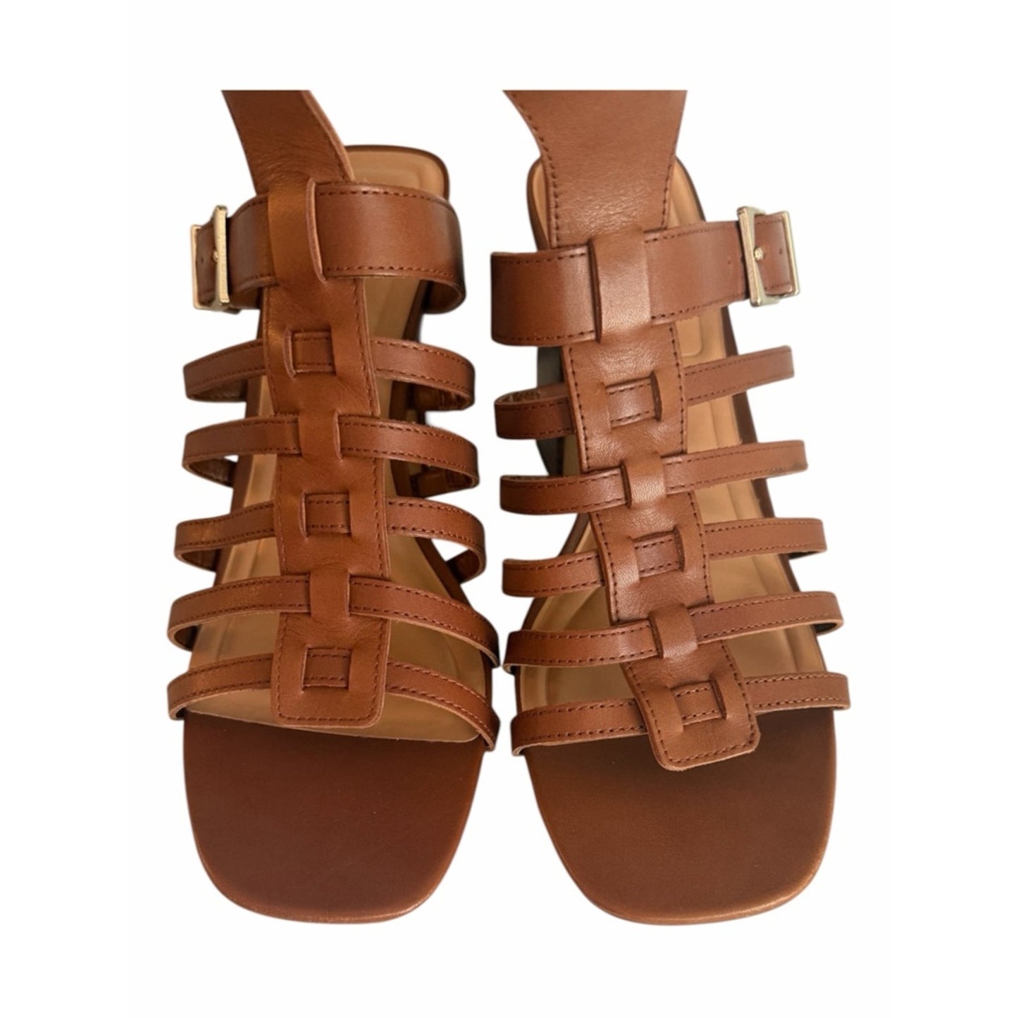 Vince Camuto Hicheny Leather Gladiator Sandals Brown, Block Heel Size 12 NIB
