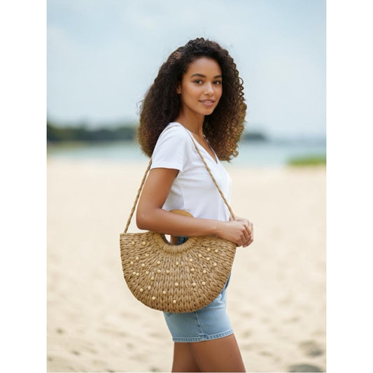 Style & Co Straw Beaded Tote Wooden Handle Crossbody Beach Boho Summer Bag