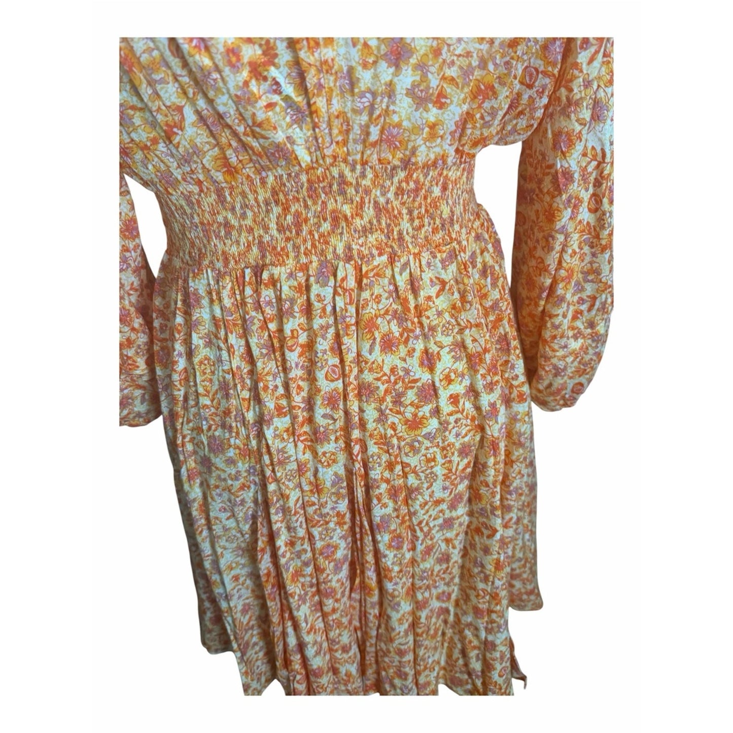 Poupette St Barth Annabelle V Orange Mayflower Floral Mini Dress M NWT