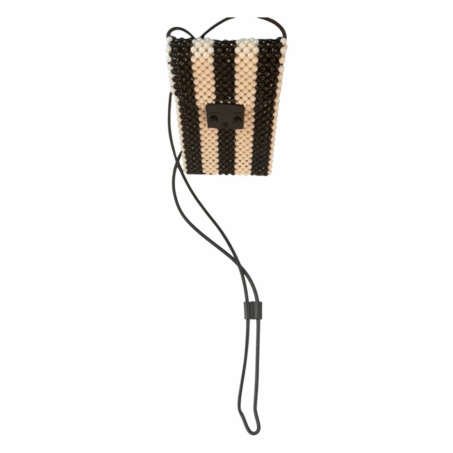 Furla Beaded Phone Crossbody Bag Black & Ivory Mini Pouch Italy
