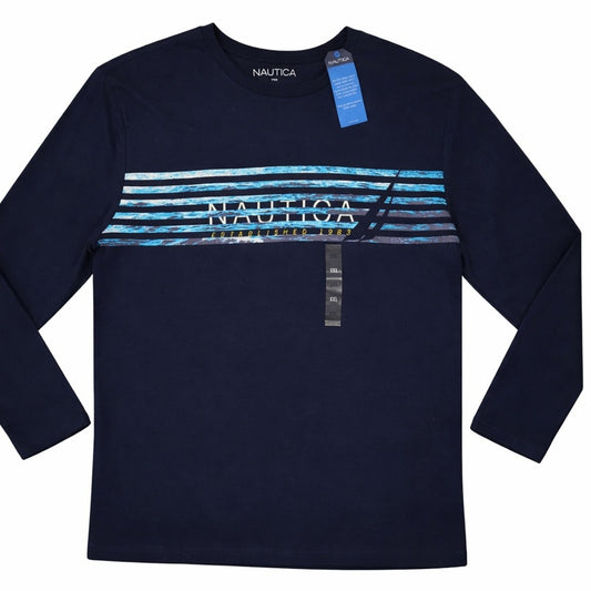 Men's New Nautica XXL Long Sleeve Graphic Tee Navy Blue
