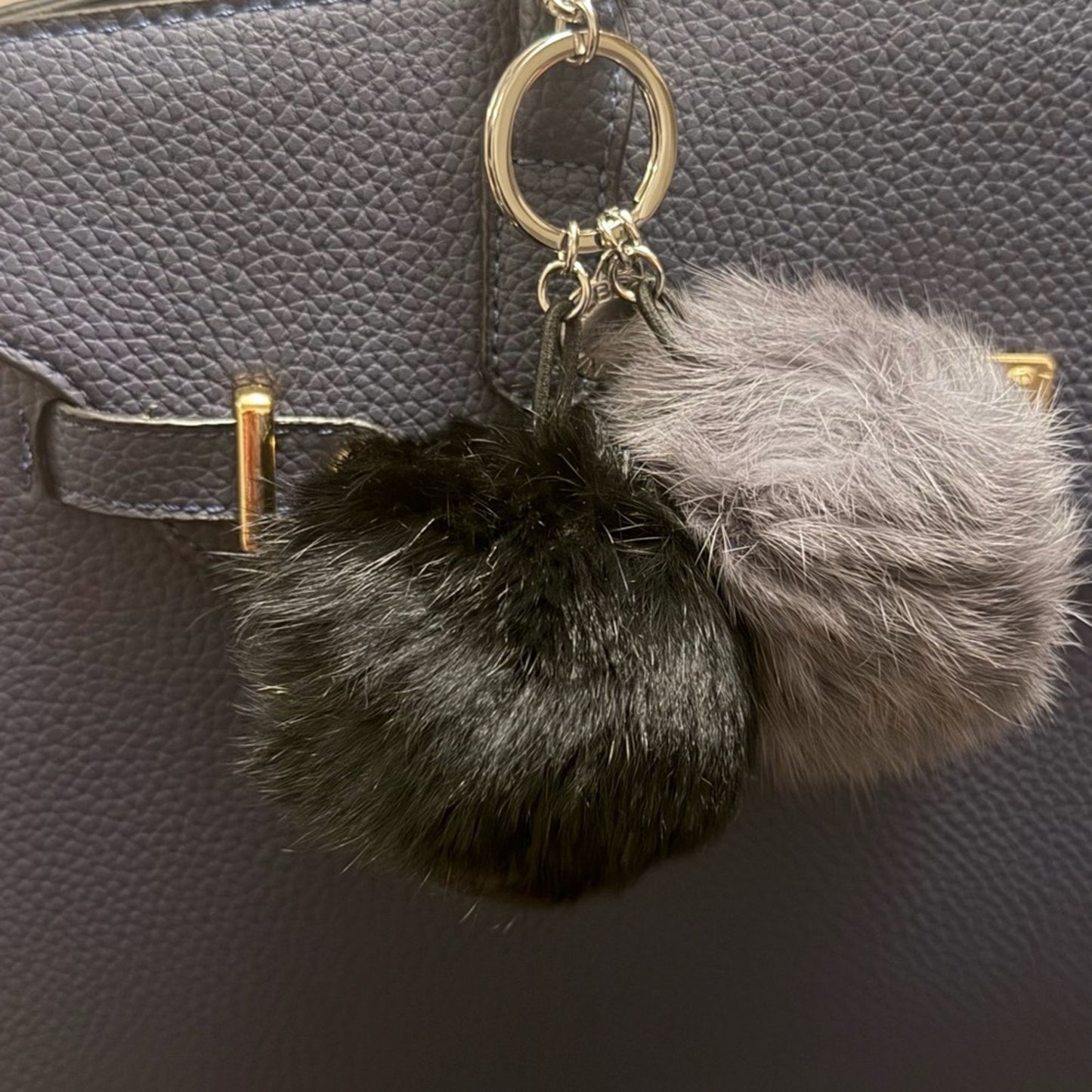 Rebecca Minkoff Black and Gray Pom Pom Key Holder New