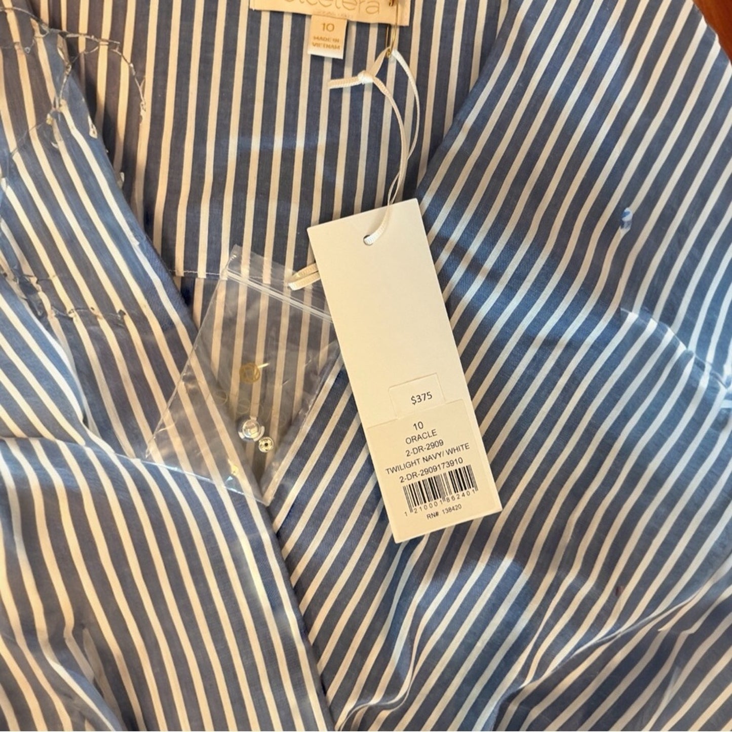Etcetera Blue White Stripe Wrap Dress Size 10 Knee Length Coastal Preppy NWT