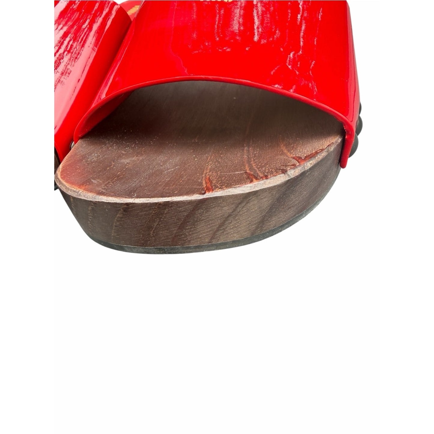 Miu Miu Red Patent Leather Wooden Slide Sandals Clogs EU 40 US 9 Box & Dust Bag