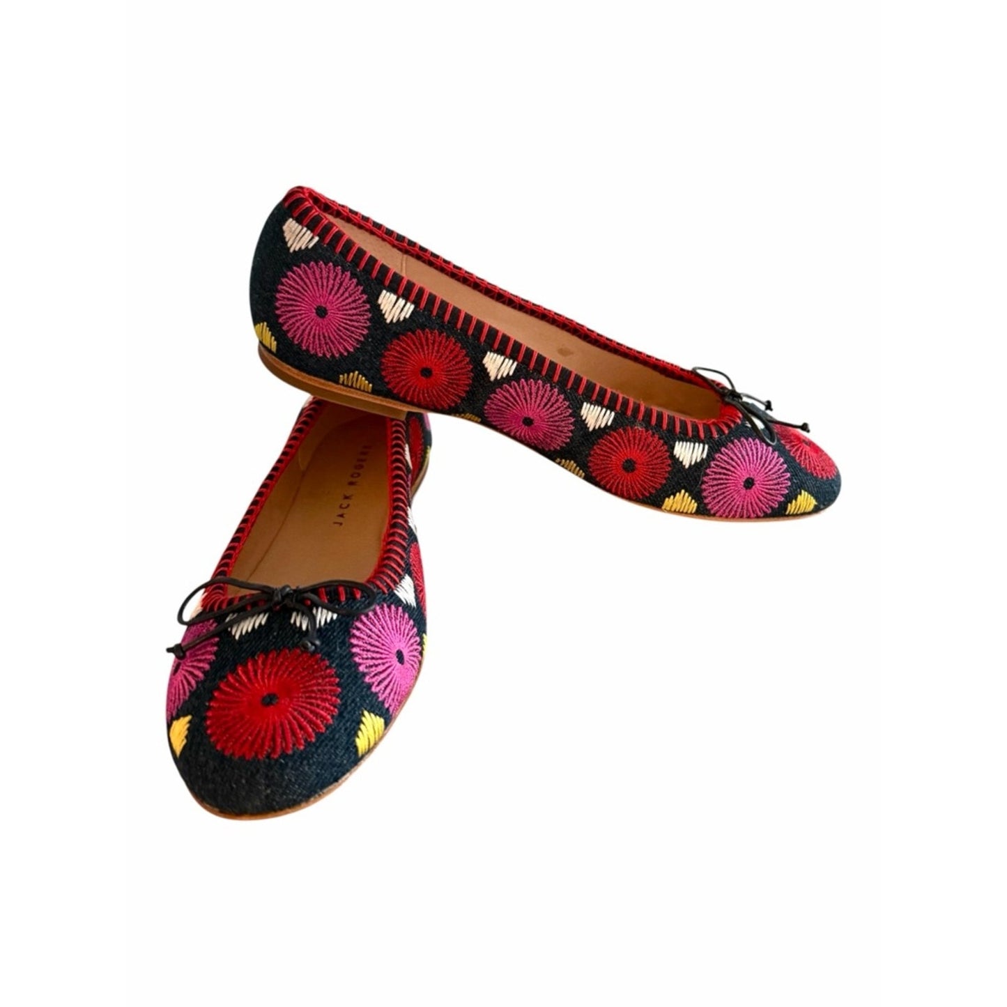Jack Rogers Bettie Flower Ballet Flats Denim Embroidered Bow NOB Size 6.5