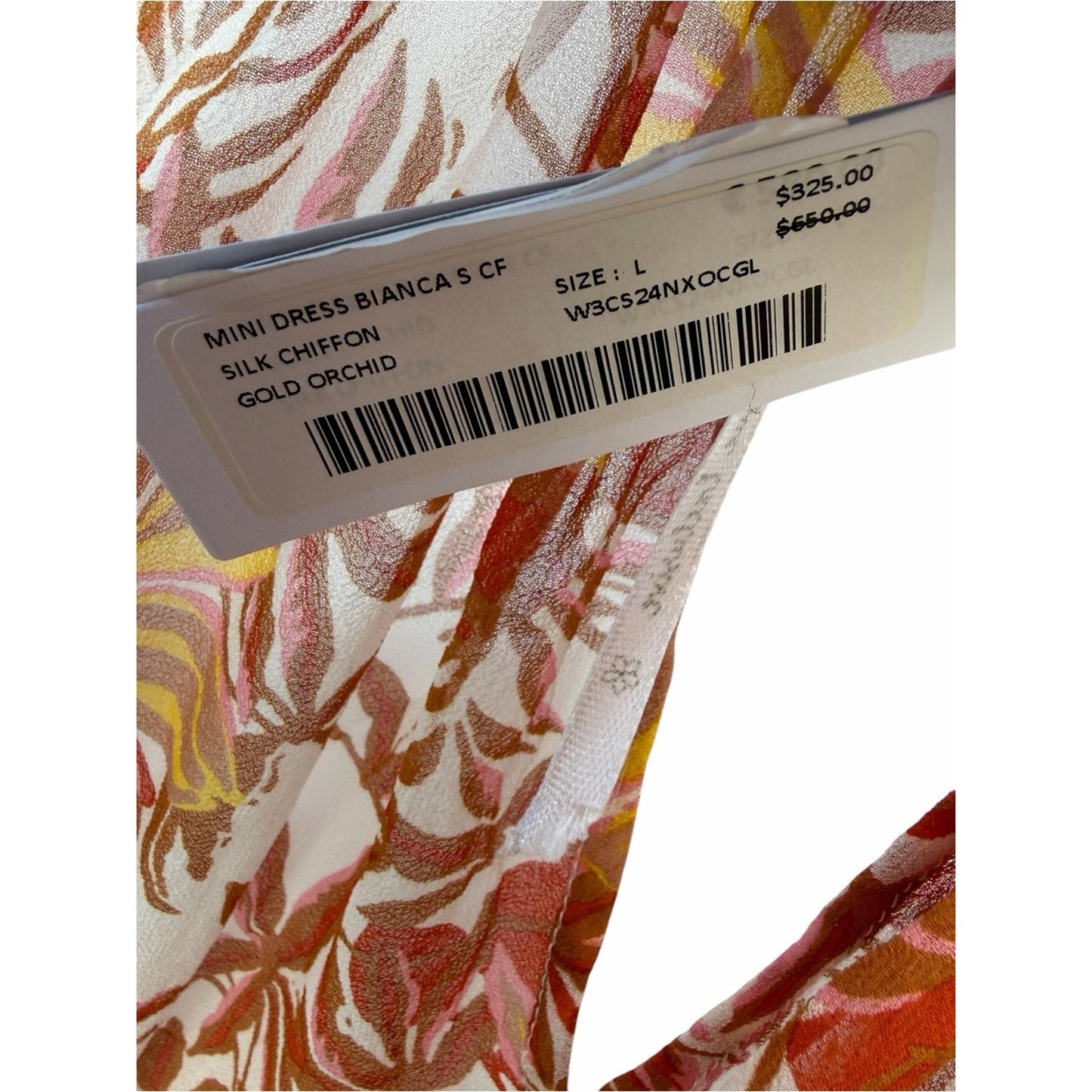 Poupette St Barth Bianca Gold Orchid Beaded Silk Chiffon Resort Halter Dress L