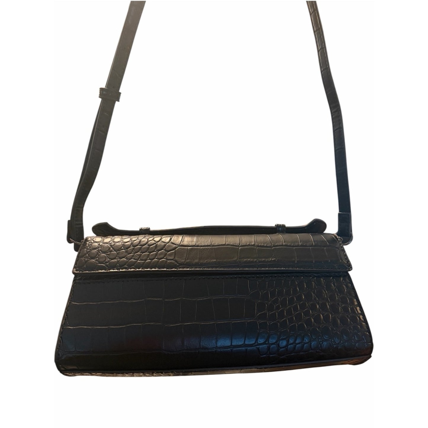 Aqua Black Croc Embossed East West Shoulder Bag Crossbody NWT