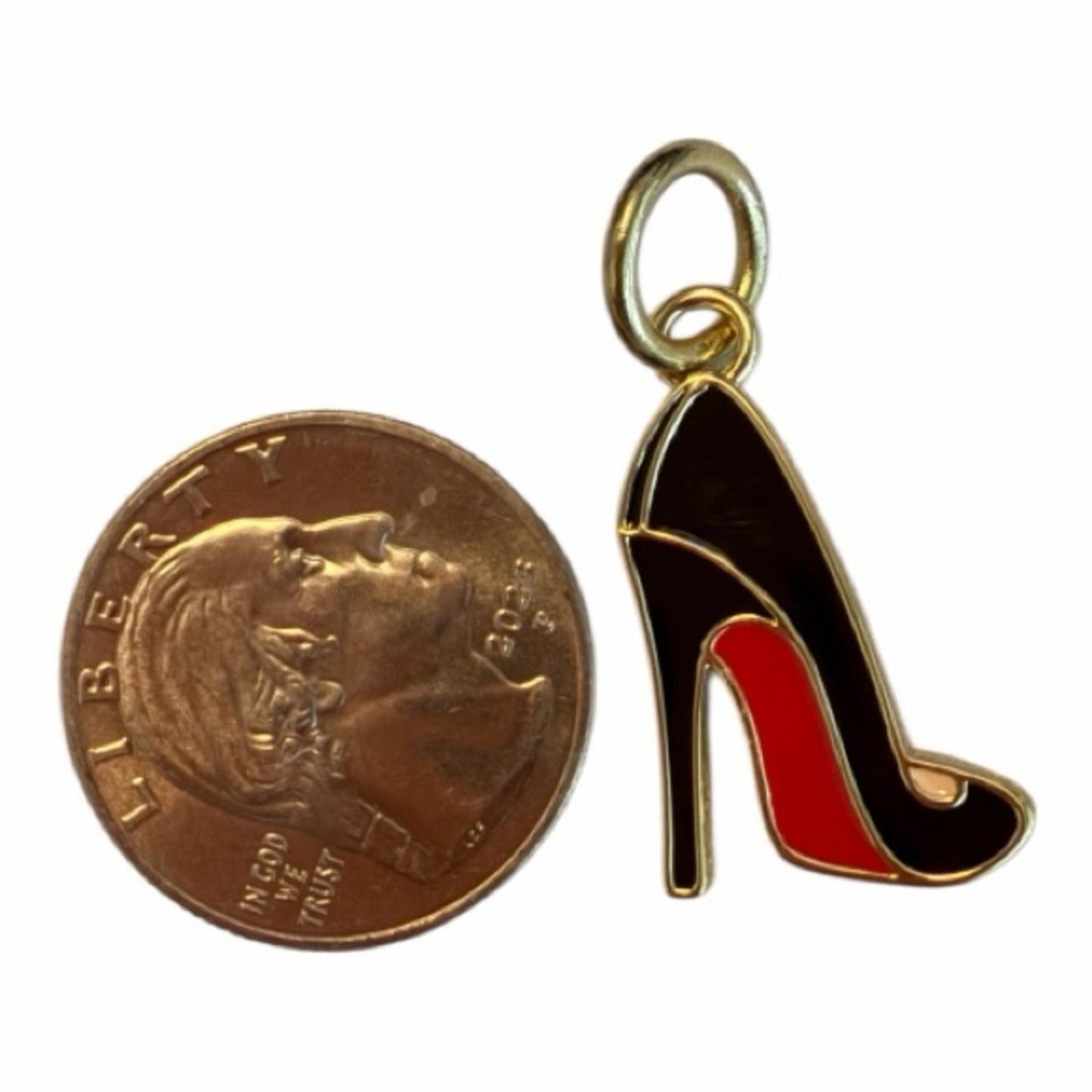Christian Louboutin Iconic Sgnature Red Bottom Black High Heel Charm NIB