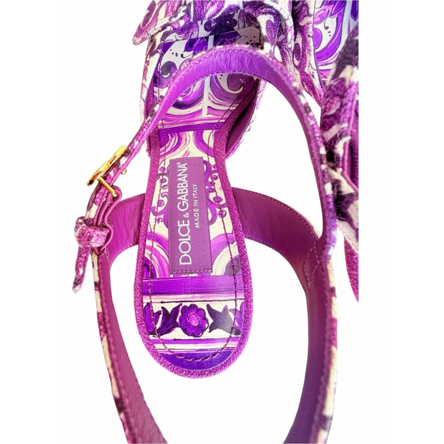 Dolce & Gabbana 70s Maiolica Purple Platform Sandals Heels 39 NIB