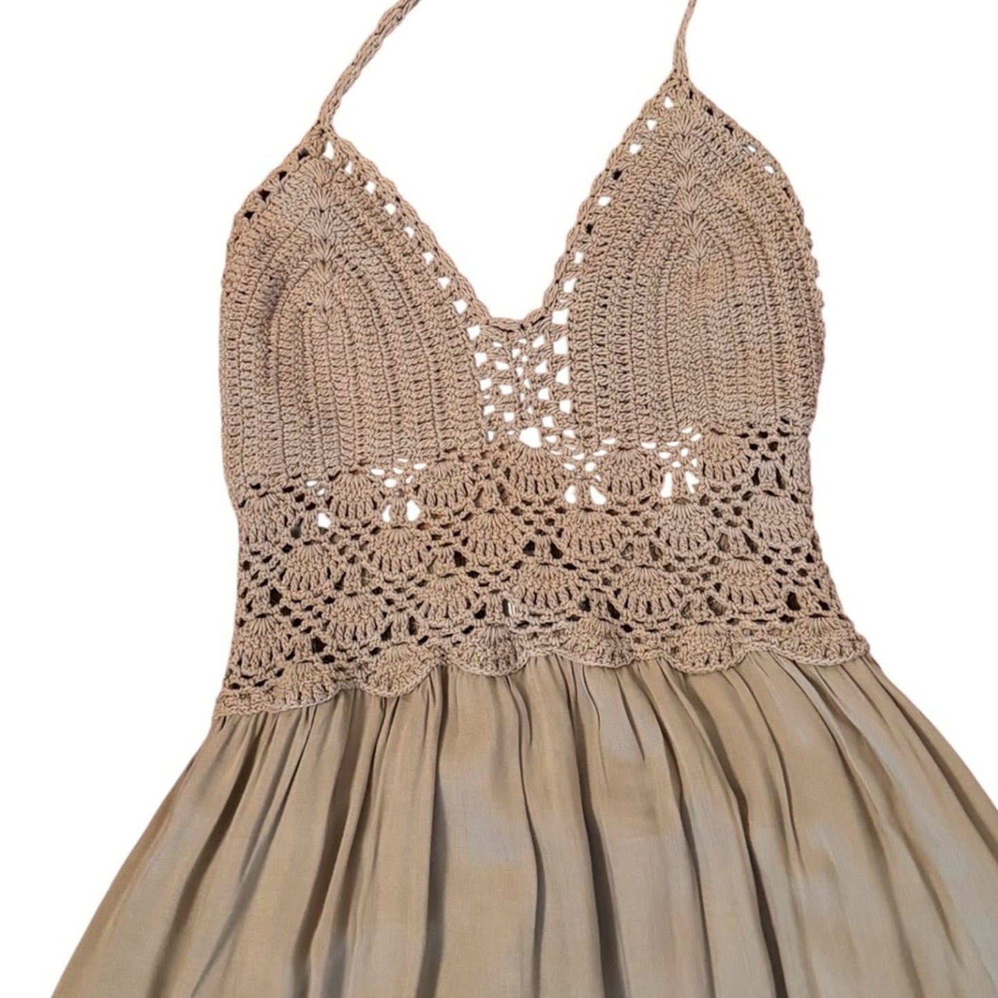 Tiare Hawaii Isabel Macrame Maxi Dress Crochet Halter Lace Boho Resort NWT S/M