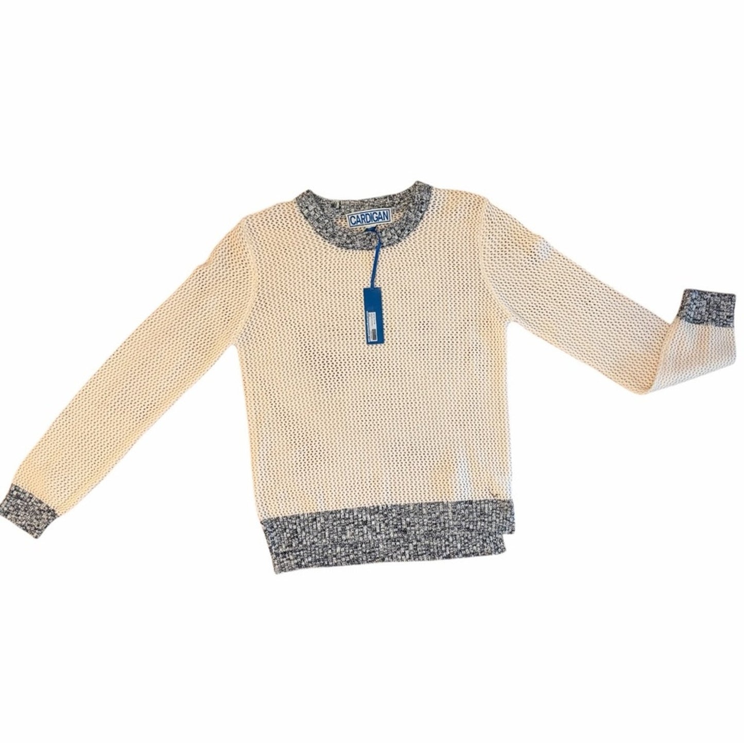 Cardigan New York Merino Wool Cashmere Sweater Ivory Navy Trim Size L NWT
