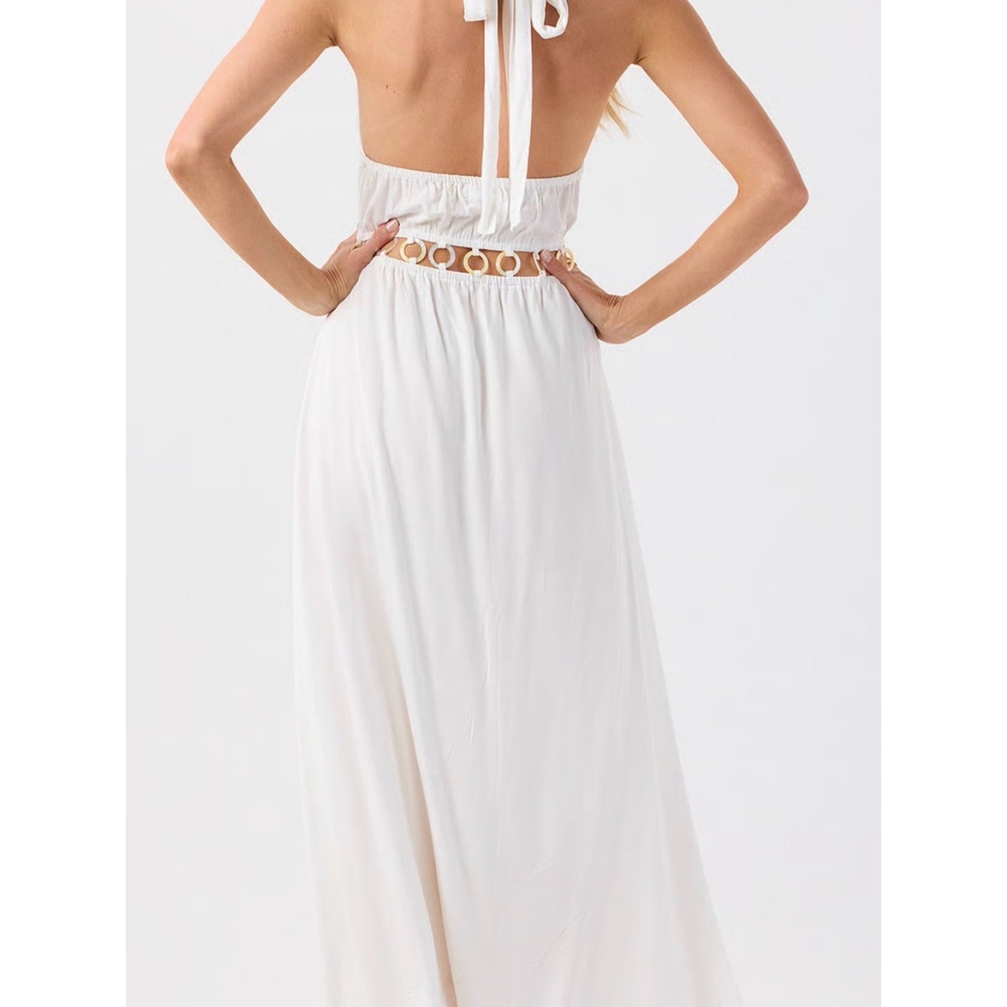 Tiare Hawaii Tidal Wave White Shell Cutout Maxi Dress NWT Size Med