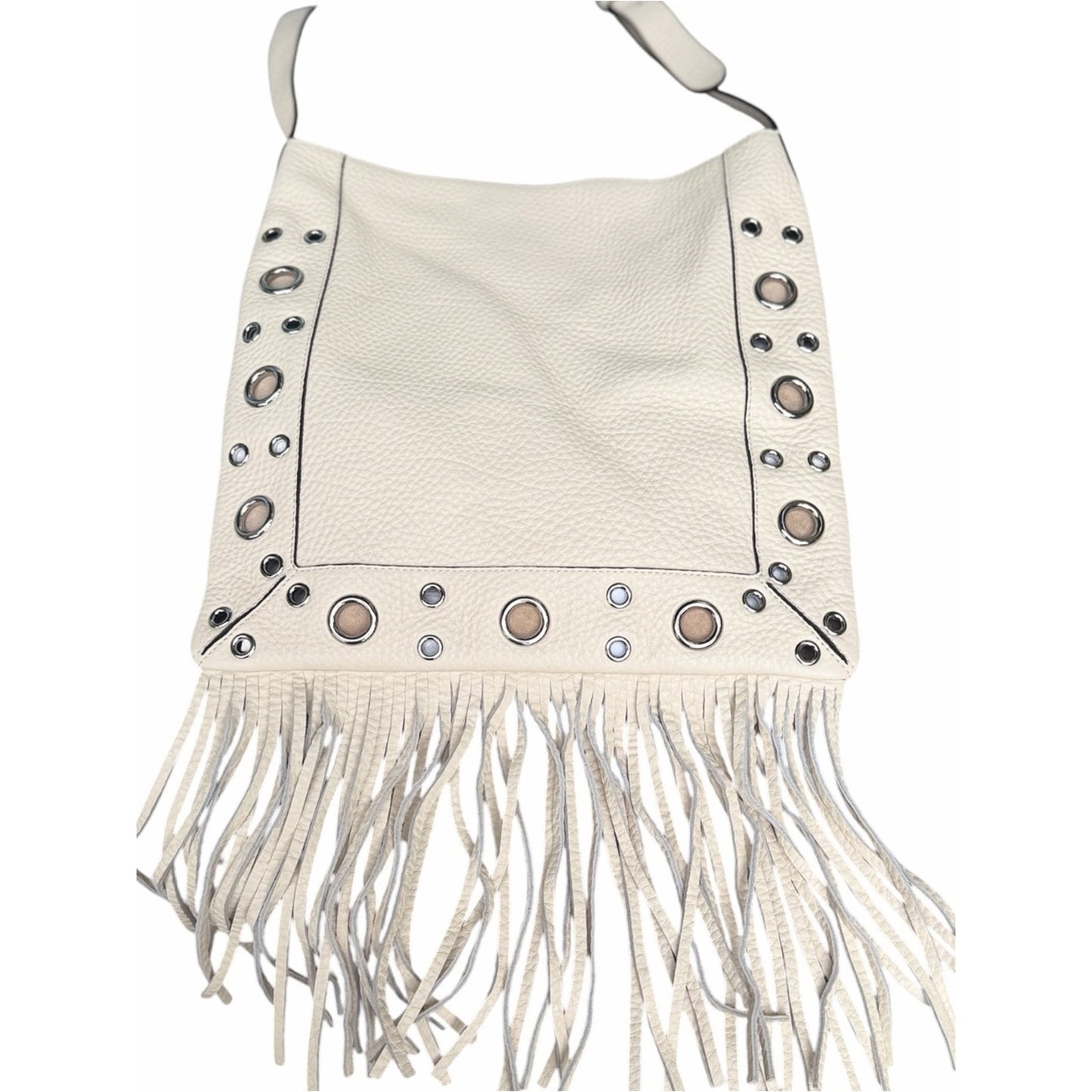 VALENTINO GARAVANI NELCOTE Ivory Leather Fringe Studded Shoulder Bag NWT