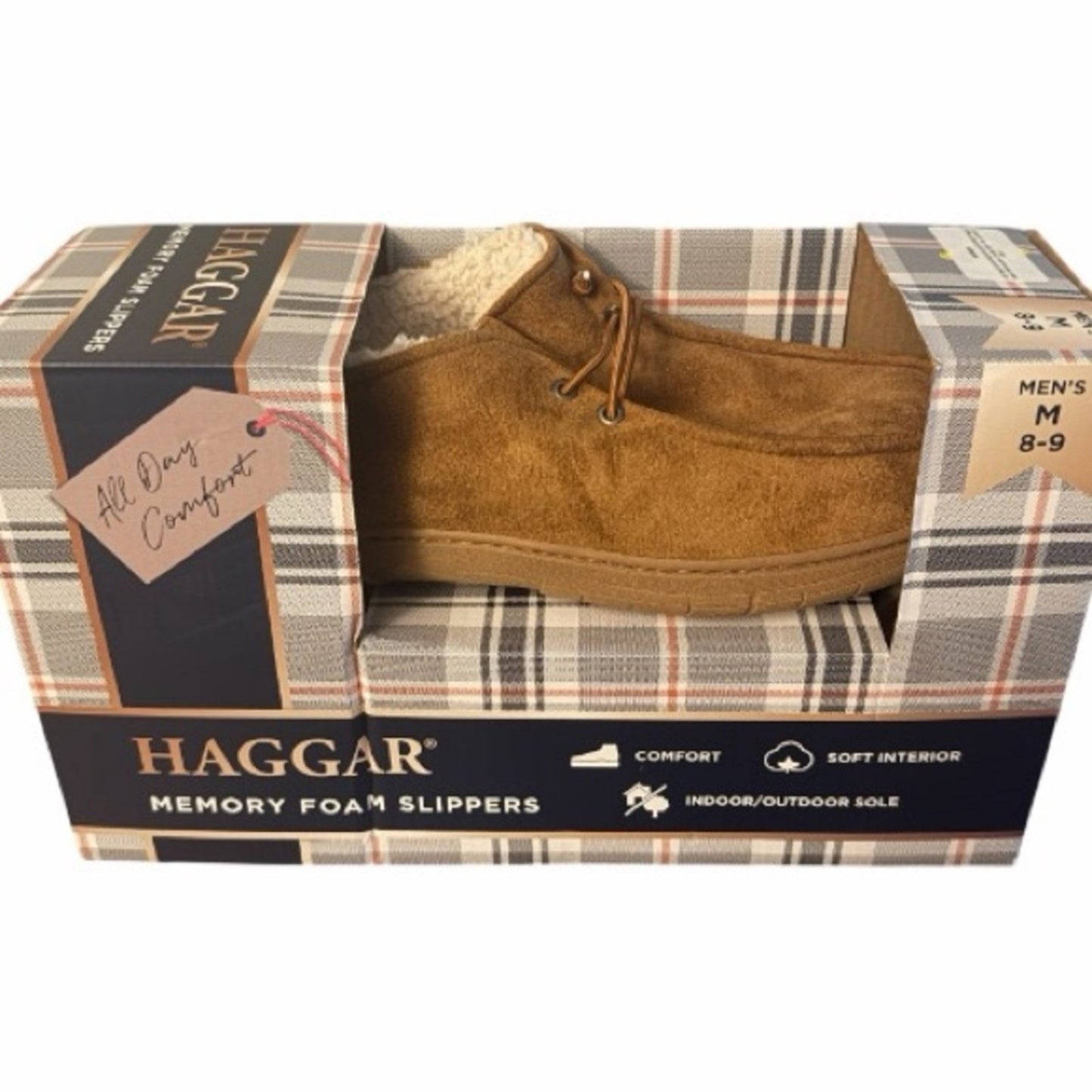 Haggar Men’s Memory Foam Chukka Slippers Tan Microsuede Size 8–9 NIB