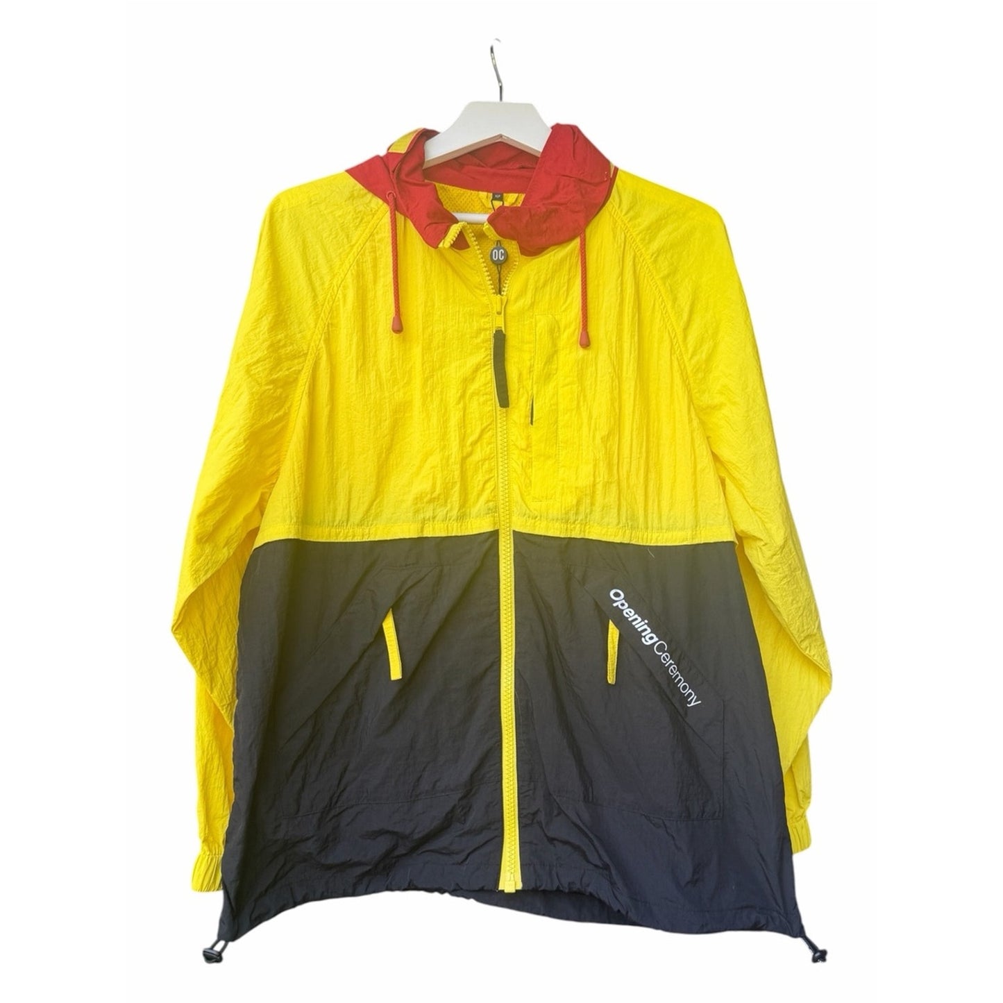 Opening Ceremony NWT Hooded Colorblock Windbreaker Jacket Yellow Black Red Small