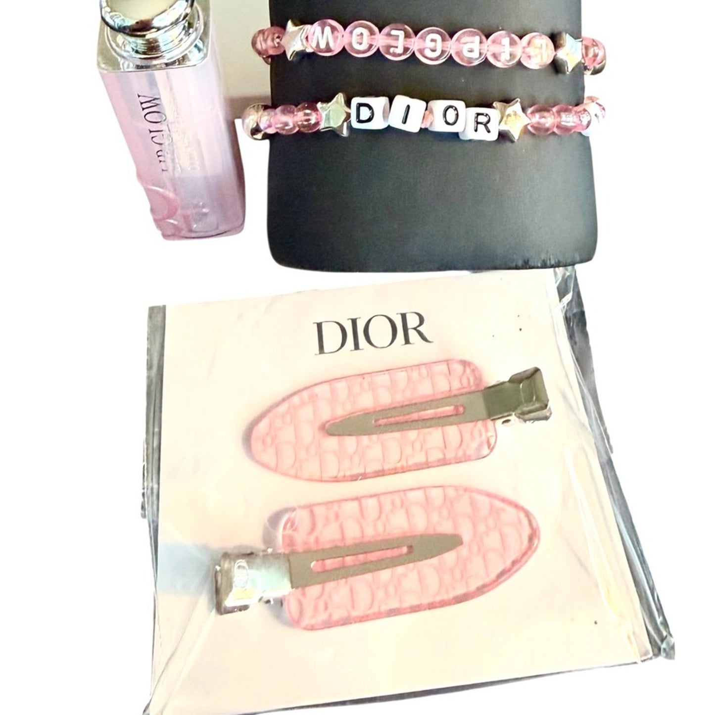 Dior Beauty Gift (3)Lip Glow 031 Strawberry+Dior Hair Clips+Dior Charm/ Bracelet