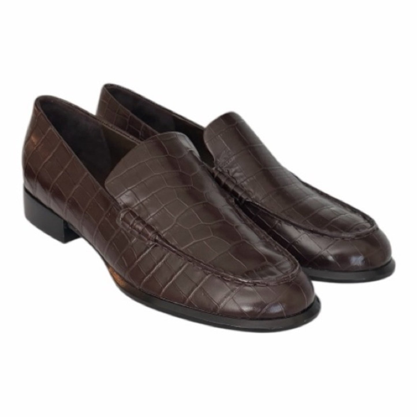 Vince Naomi Cacao Brown Croc-Embossed Leather Loafers |NIB | 7.5 | Made in Italy