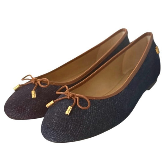 Lauren Ralph Lauren Jayna Denim Ballet Flats Vayra Wash Bow Logo NIB Size 7.5B