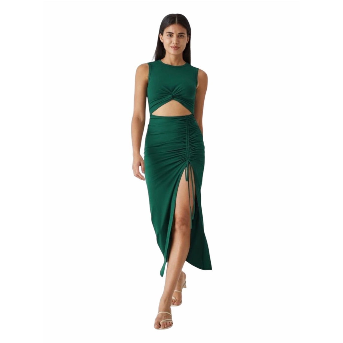 Halara Rainforest Green Cutout Ruched Drawstring Maxi Dress Size S
