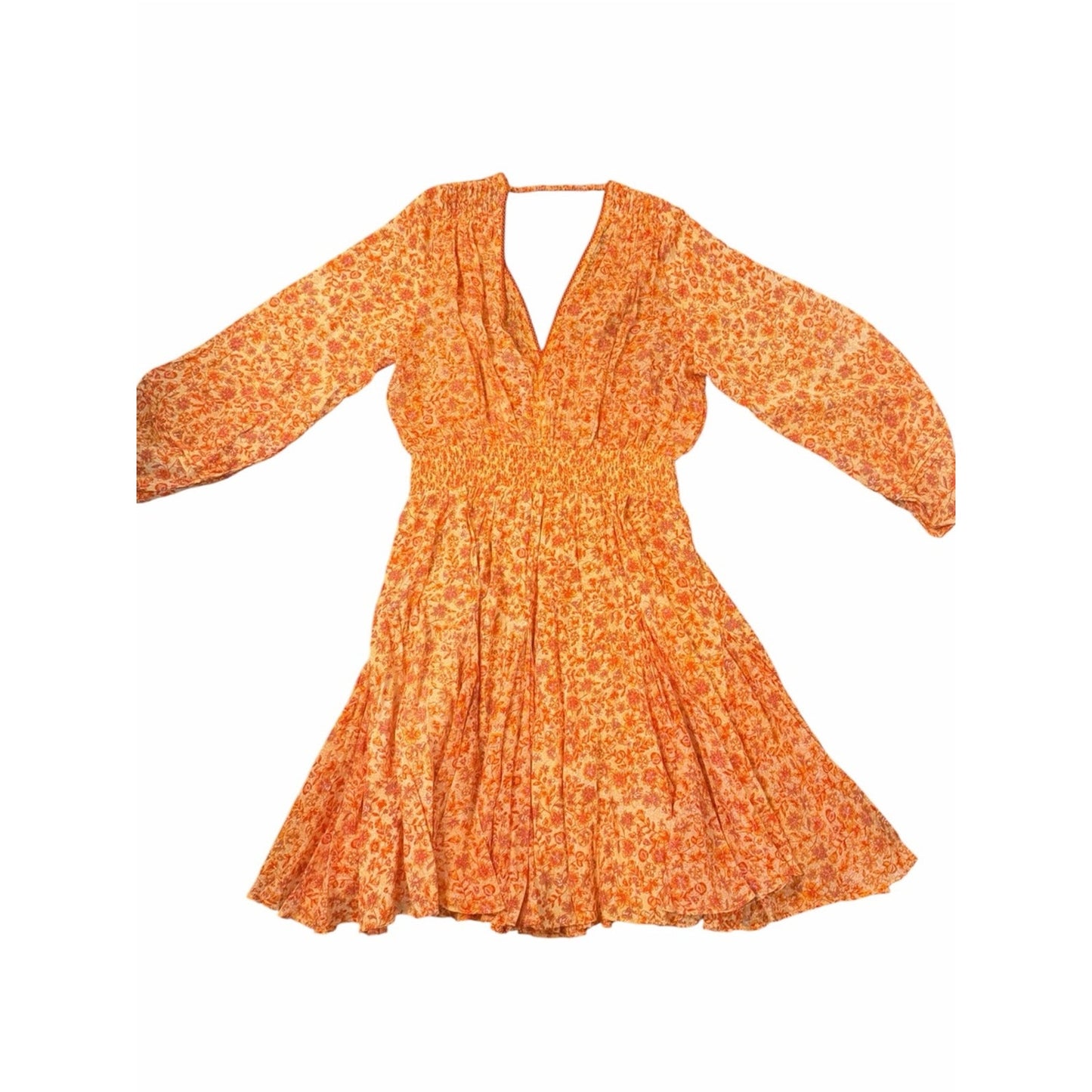 Poupette St Barth Annabelle V Orange Mayflower Floral Mini Dress M NWT