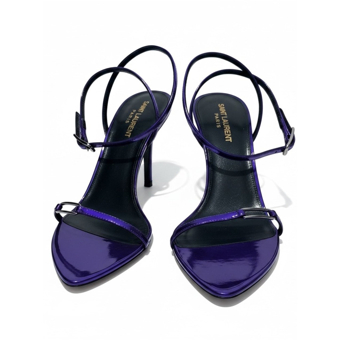 Saint Laurent Kitty 75 Metallic Plum Violet Sandals Heels 38.5 NIB