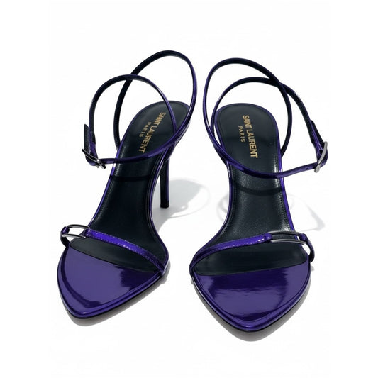Saint Laurent Kitty 75 Metallic Plum Violet Sandals Heels 38.5 NIB