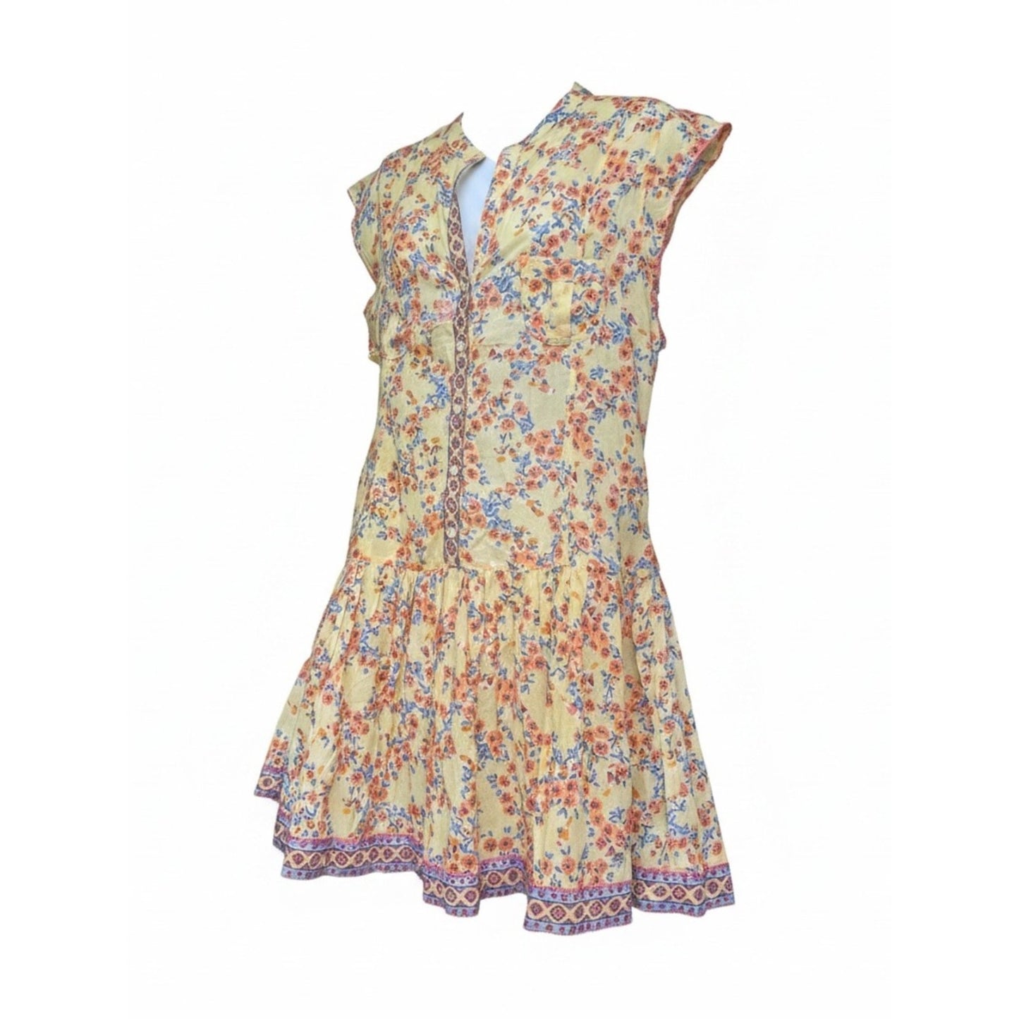 Poupette St. Barth Amora Drop Waist Cotton Mini Dress NWT Yellow Kookoo Bird M