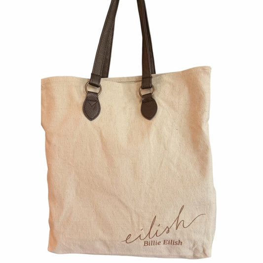 Billie Eilish “Eilish” Cotton Canvas Tote Bag Brown Faux Leather Handles