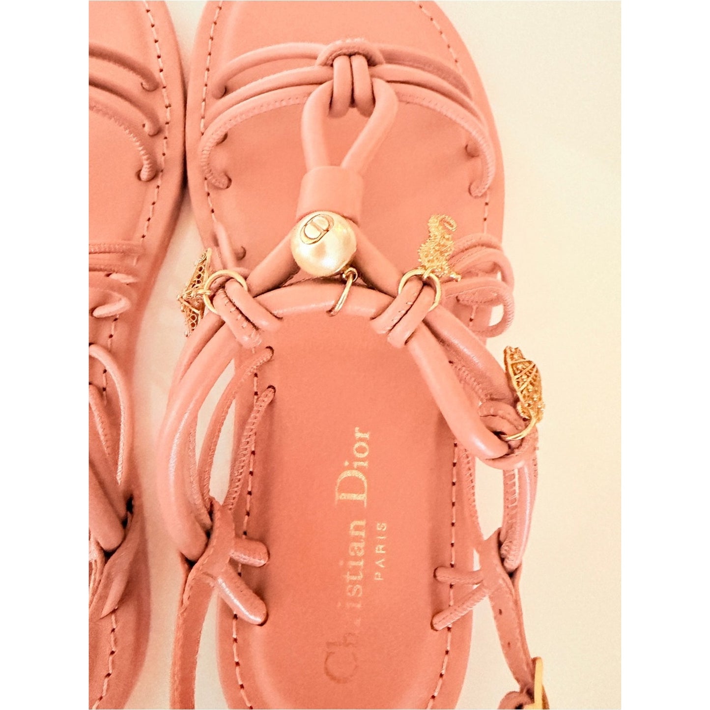 Christian Dior Lambskin Charm Sandals Dark Rose 35.5 NIB