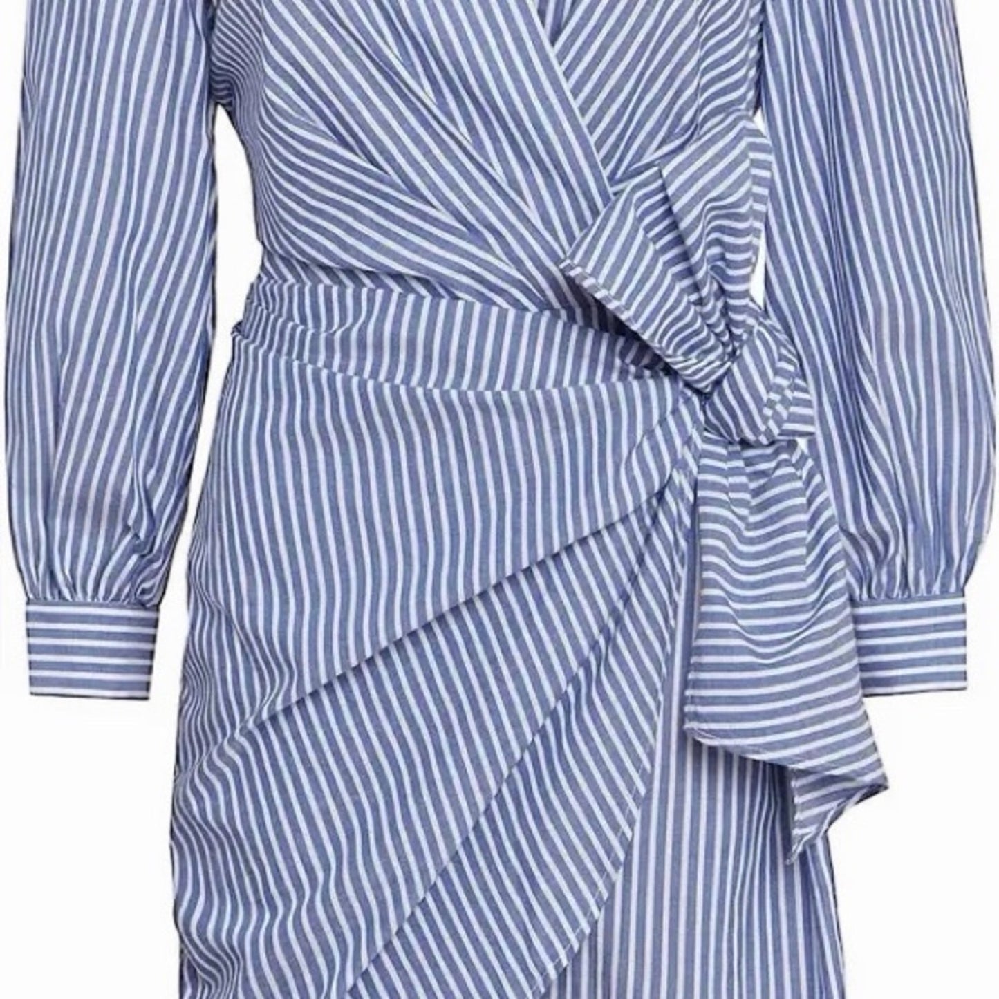 Etcetera Blue White Stripe Wrap Dress Size 10 Knee Length Coastal Preppy NWT