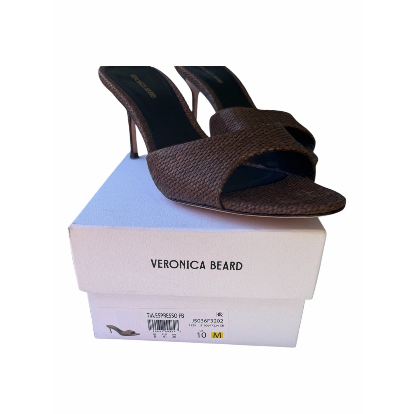 Veronica Beard Tia Espresso Woven Leather Mule Sandals Kitten Heel NIB Size 10