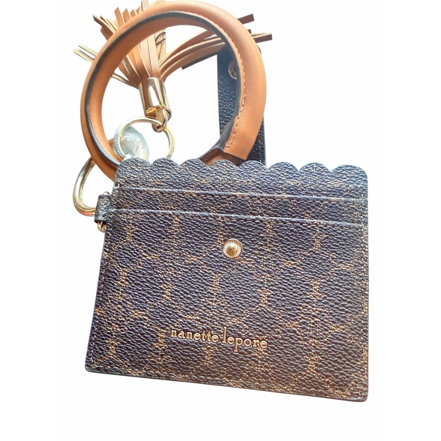 Nanette Lepore Alli Logo Card Holder Wallet Wristlet Bangle Brown NWT