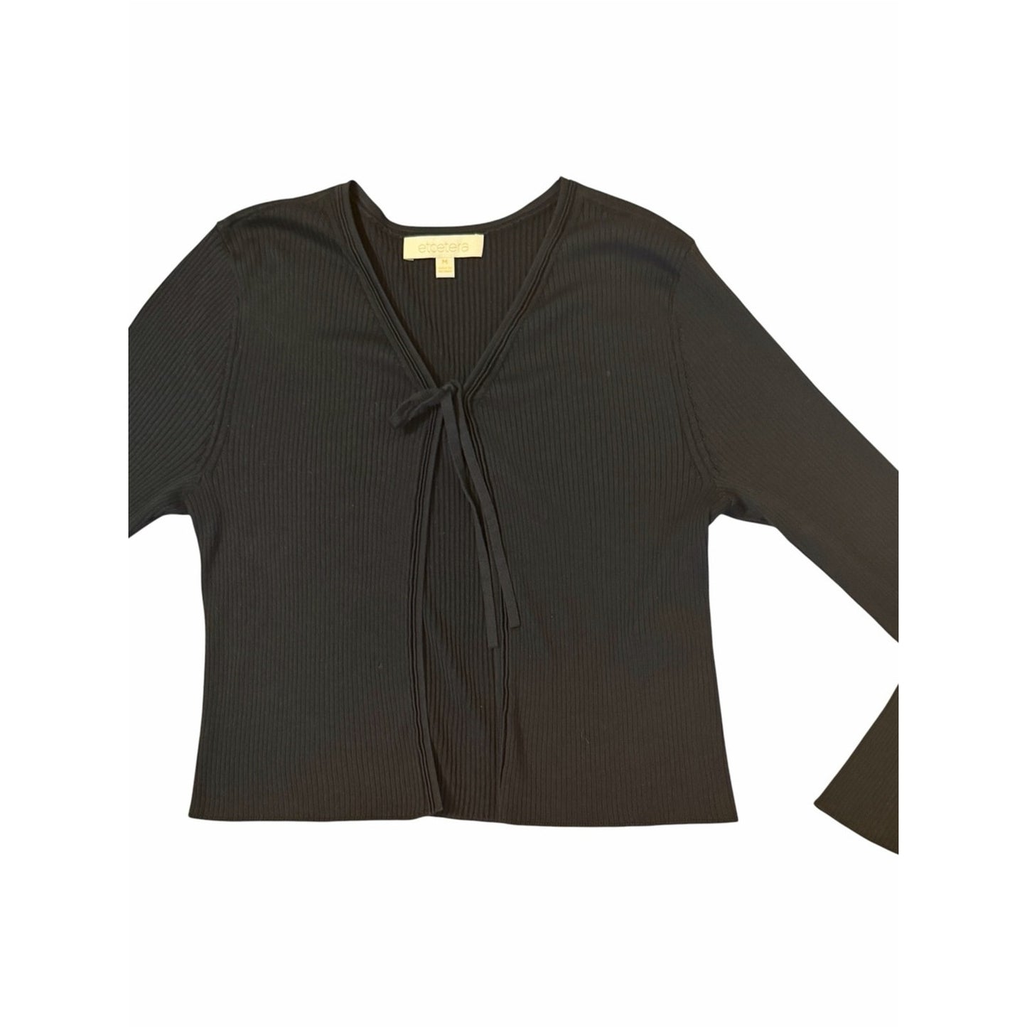 ETCETERA Black Silk Summer Sweater Tie Front Ribbed Cardigan M NWT