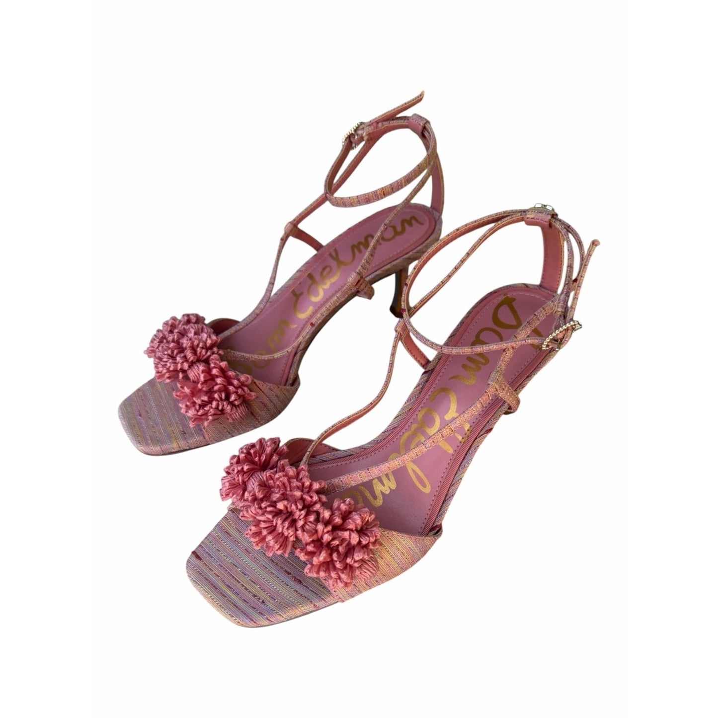 Sam Edelman Phoebe Pink Stripe Floral Heeled Sandals Size 7 New With Box