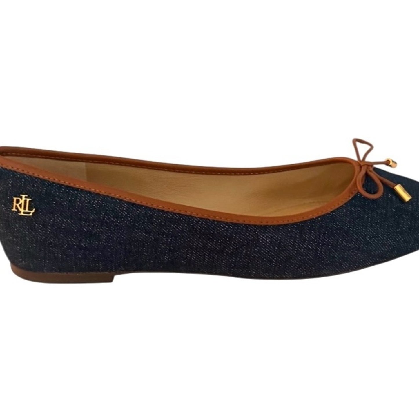 Lauren Ralph Lauren Jayna Denim Ballet Flats Vayra Wash Bow Logo NIB Size 7.5B