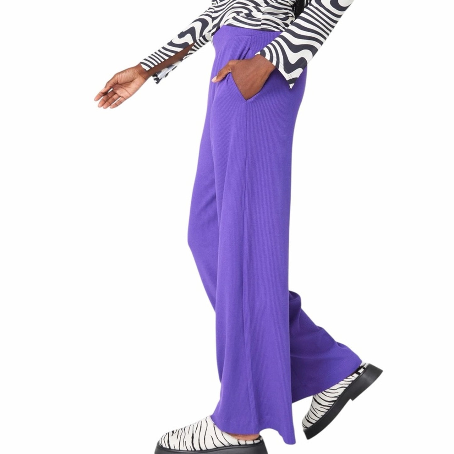 Terez Electric Purple Ribbed Wide Leg Pants Statement Lounge Dopamine Dressing