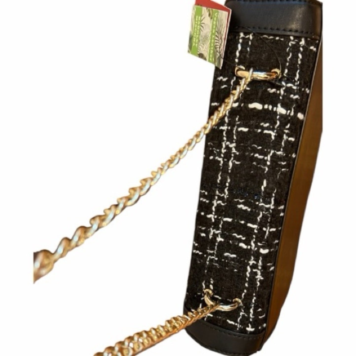 Badgley Mischka Wool Tweed Frame Crossbody Bag Black NWT