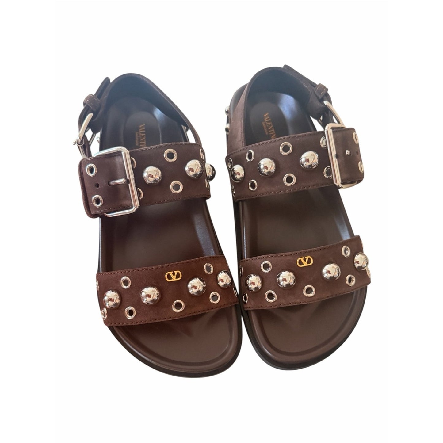 Valentino Garavani Nellcôte 20 Brown Studded Suede Sandals 37.5 NIB
