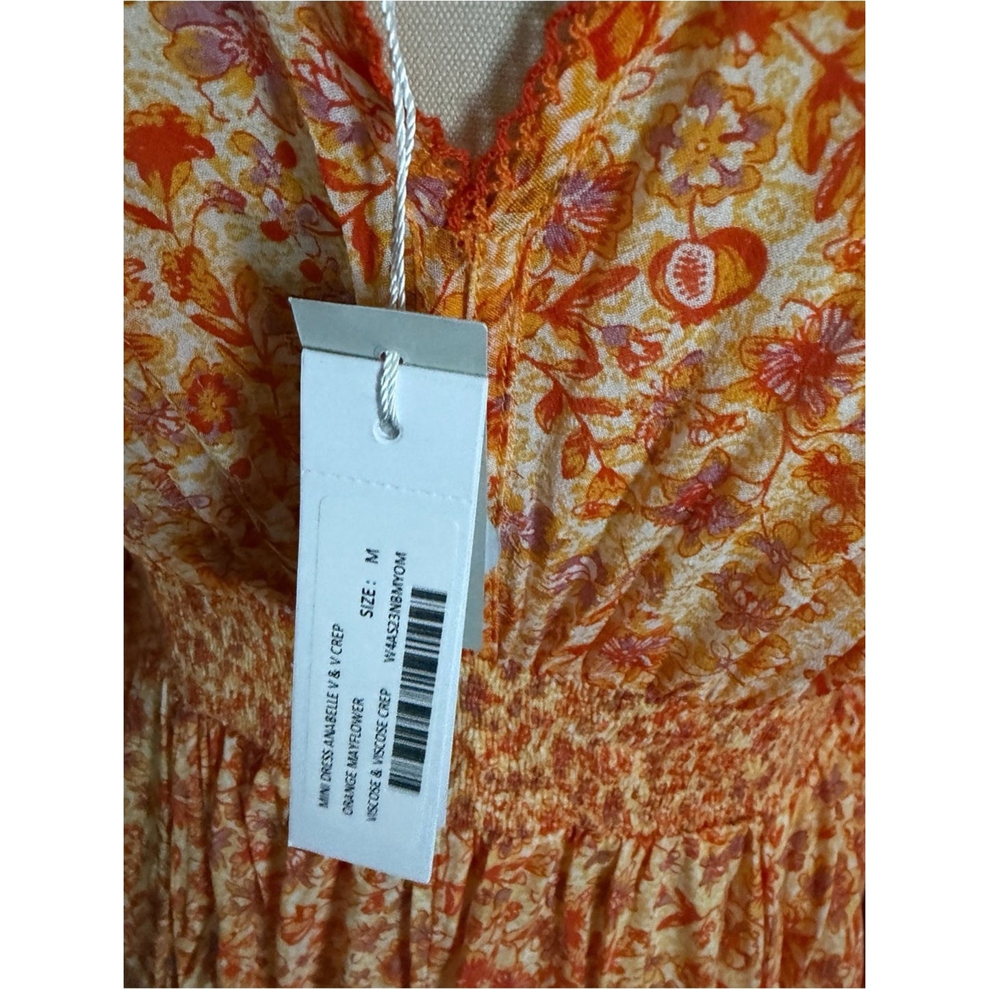 Poupette St Barth Annabelle V Orange Mayflower Floral Mini Dress M NWT